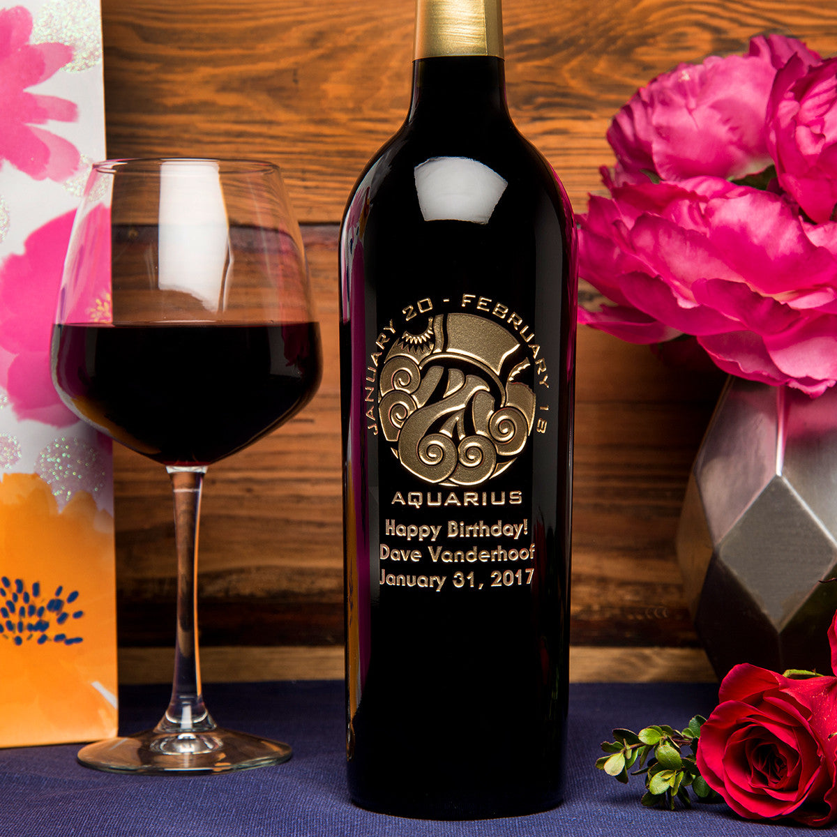 Aquarius Birthday — Engraved Wine Bottle