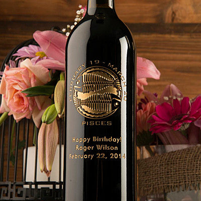 Pisces Birthday — Engraved Wine Bottle