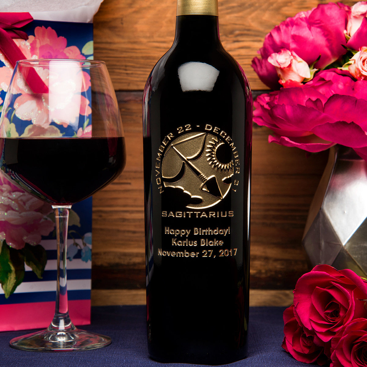 Sagittarius Birthday — Engraved Wine Bottle