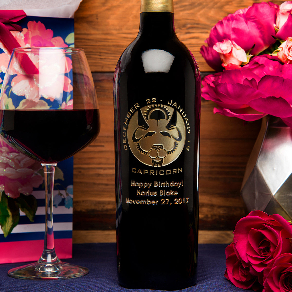 Capricorn Birthday — Engraved Wine Bottle
