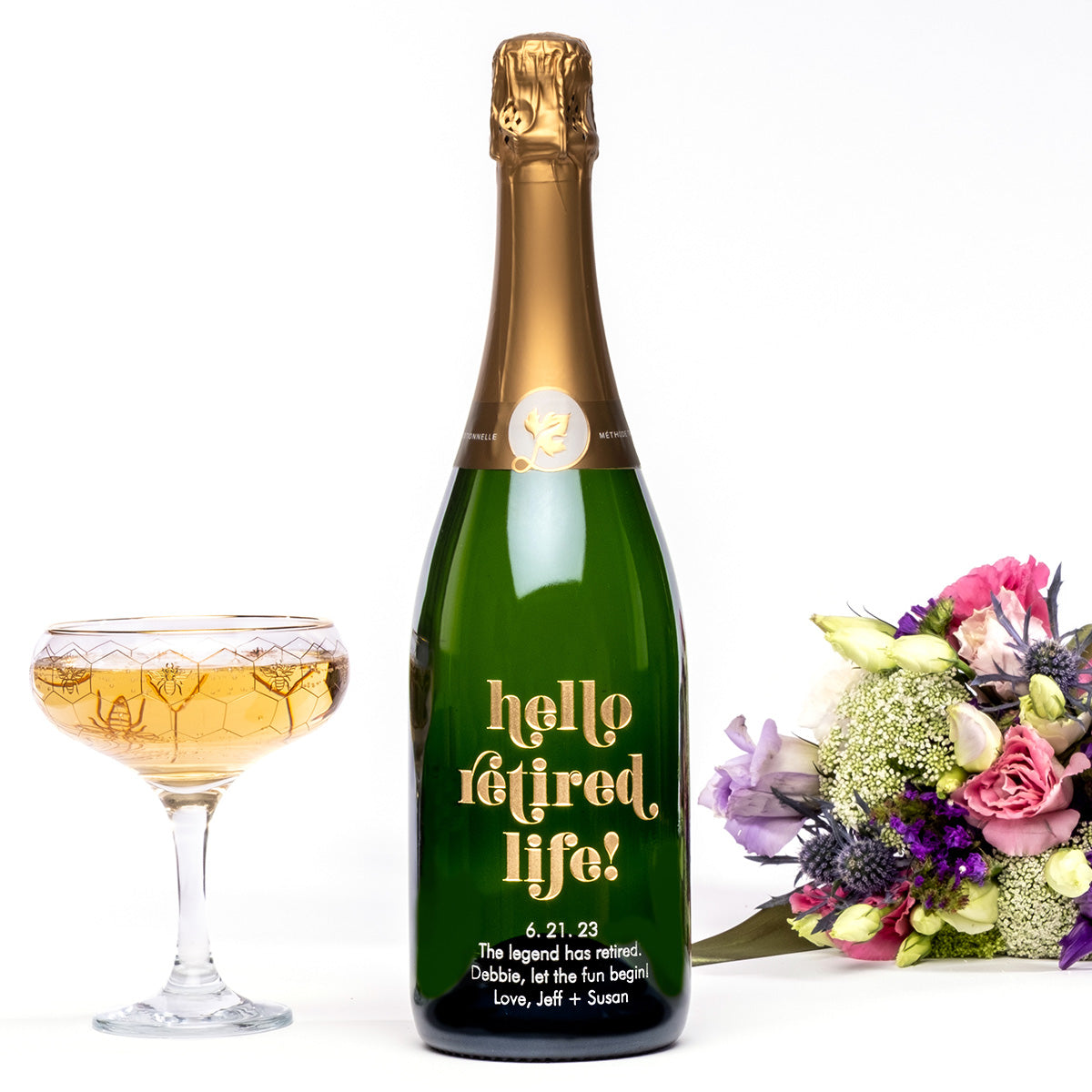 Hello Retired Life! — engraved personalized design