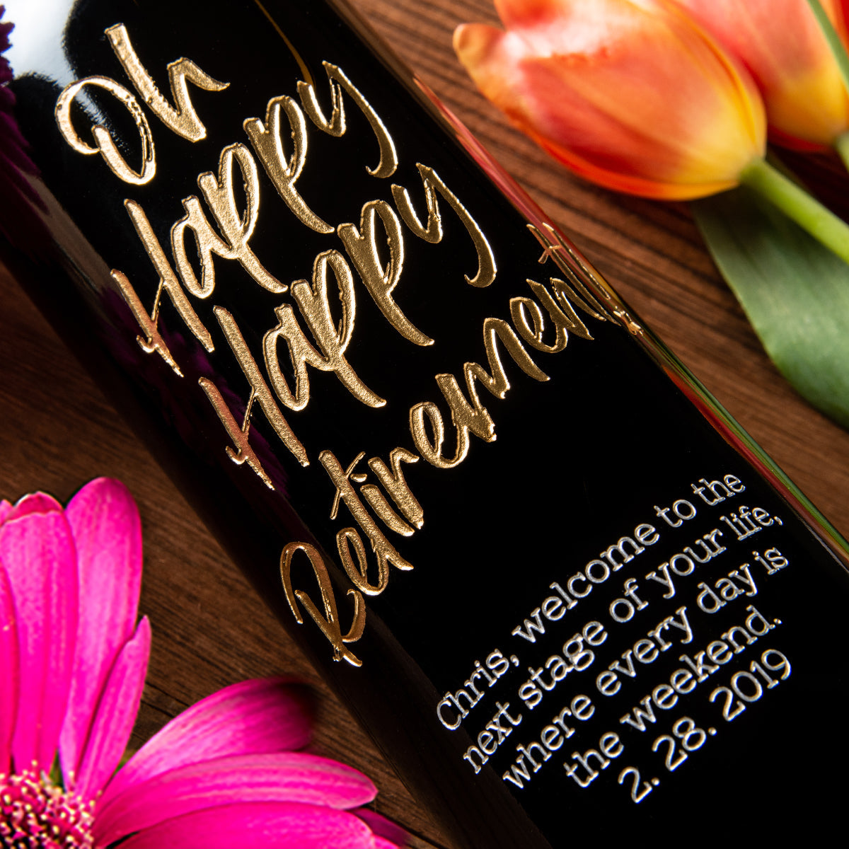 Oh Happy Happy Retirement Big Bottle — Engraved Wine Bottle