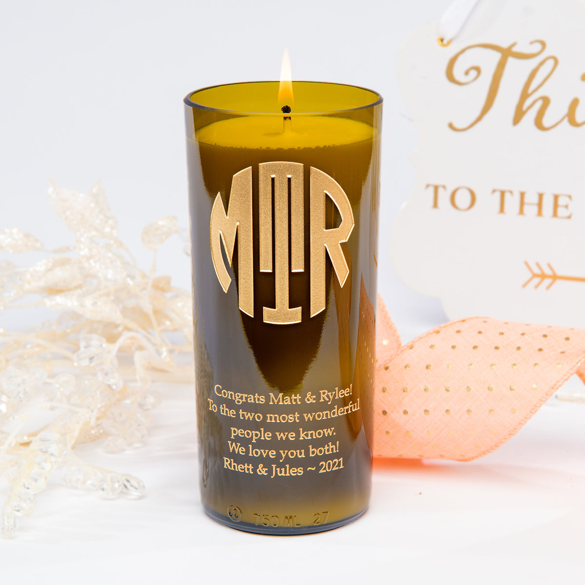 Original Monogram Personalized Candle — engraved personalized design