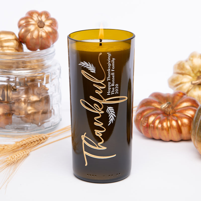 Always Thankful Personalized Candle — engraved personalized design