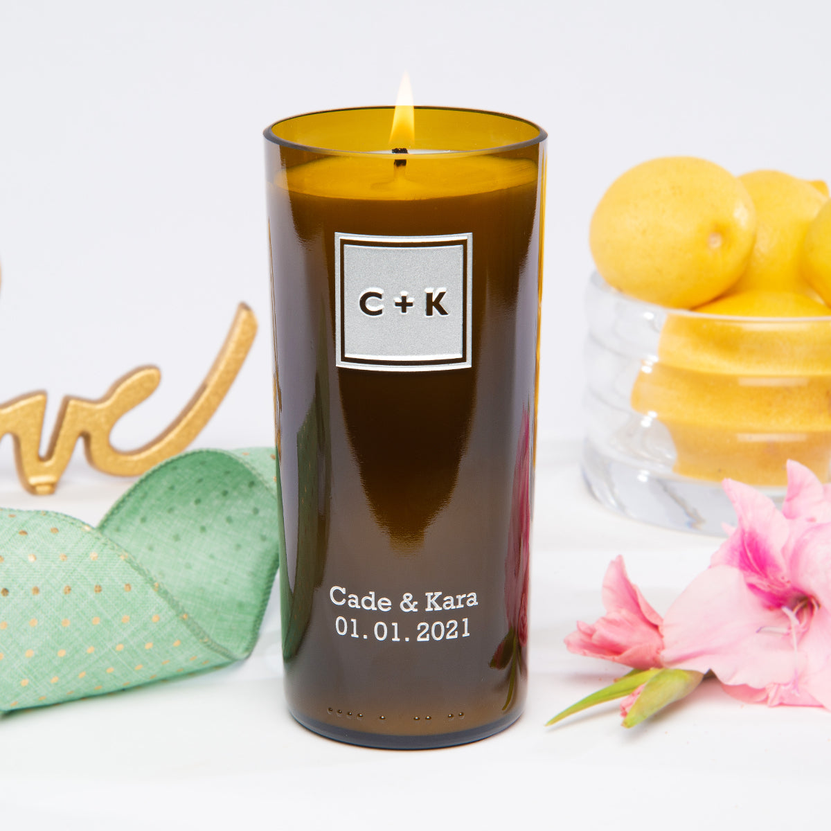 Modern Monogram Personalized Candle — engraved personalized design