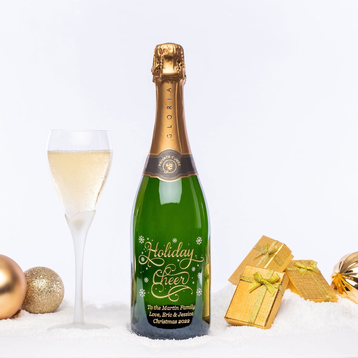 Joyful Holiday Cheer — Engraved Wine Bottle