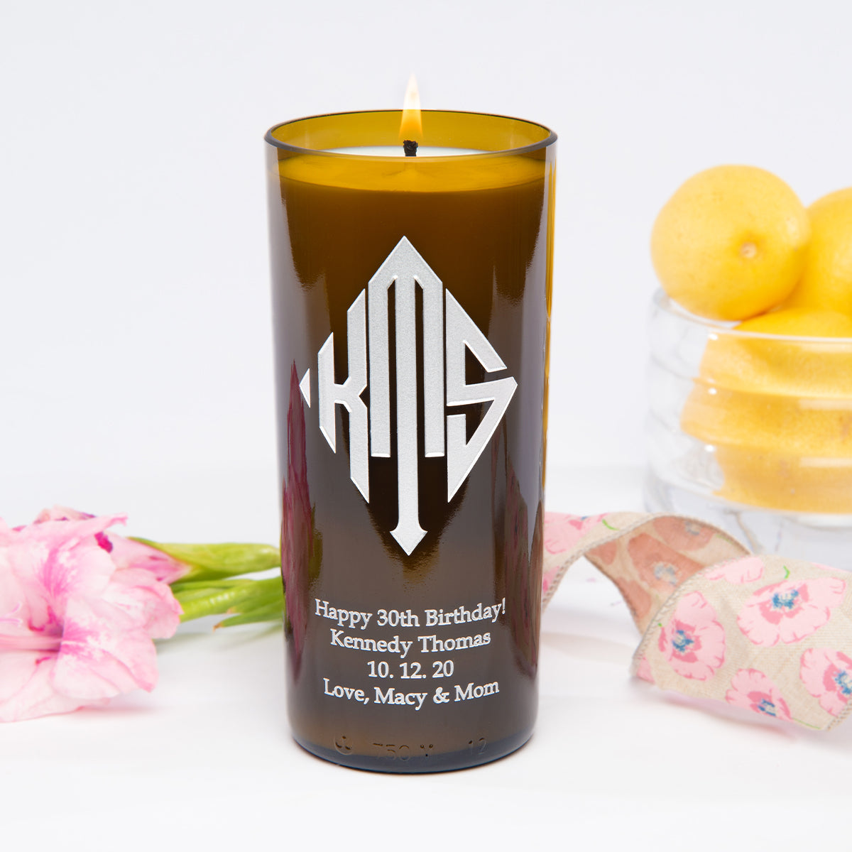 Diamond Monogram Personalized Candle — engraved personalized design