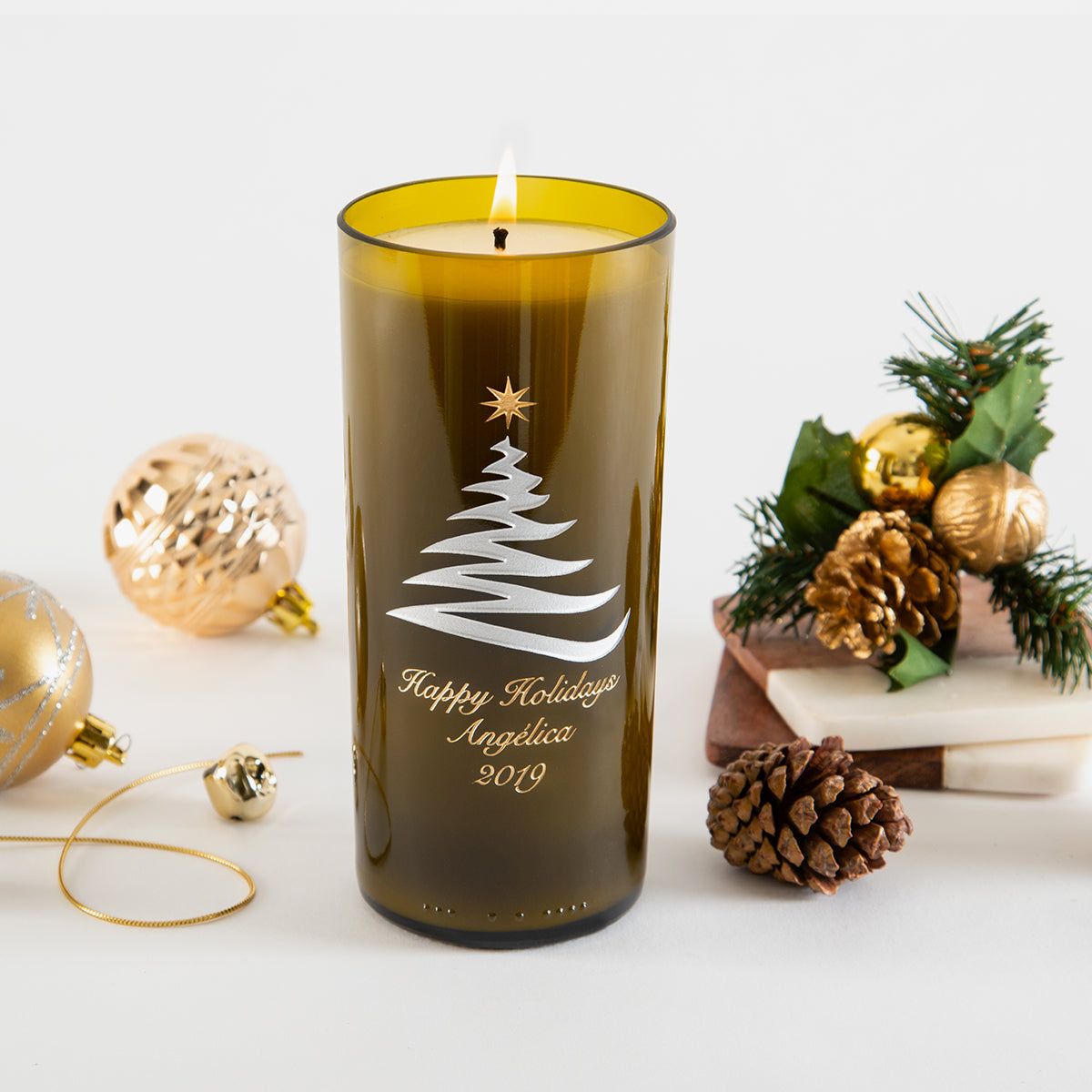 Swirly Tree Personalized Candle — engraved personalized design