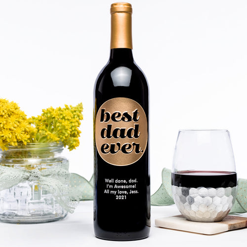 Retro Best Dad Ever — Engraved Wine Bottle