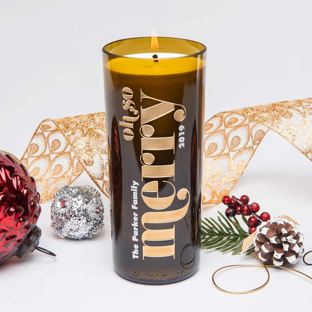 Oh So Merry Personalized Candle — engraved personalized design