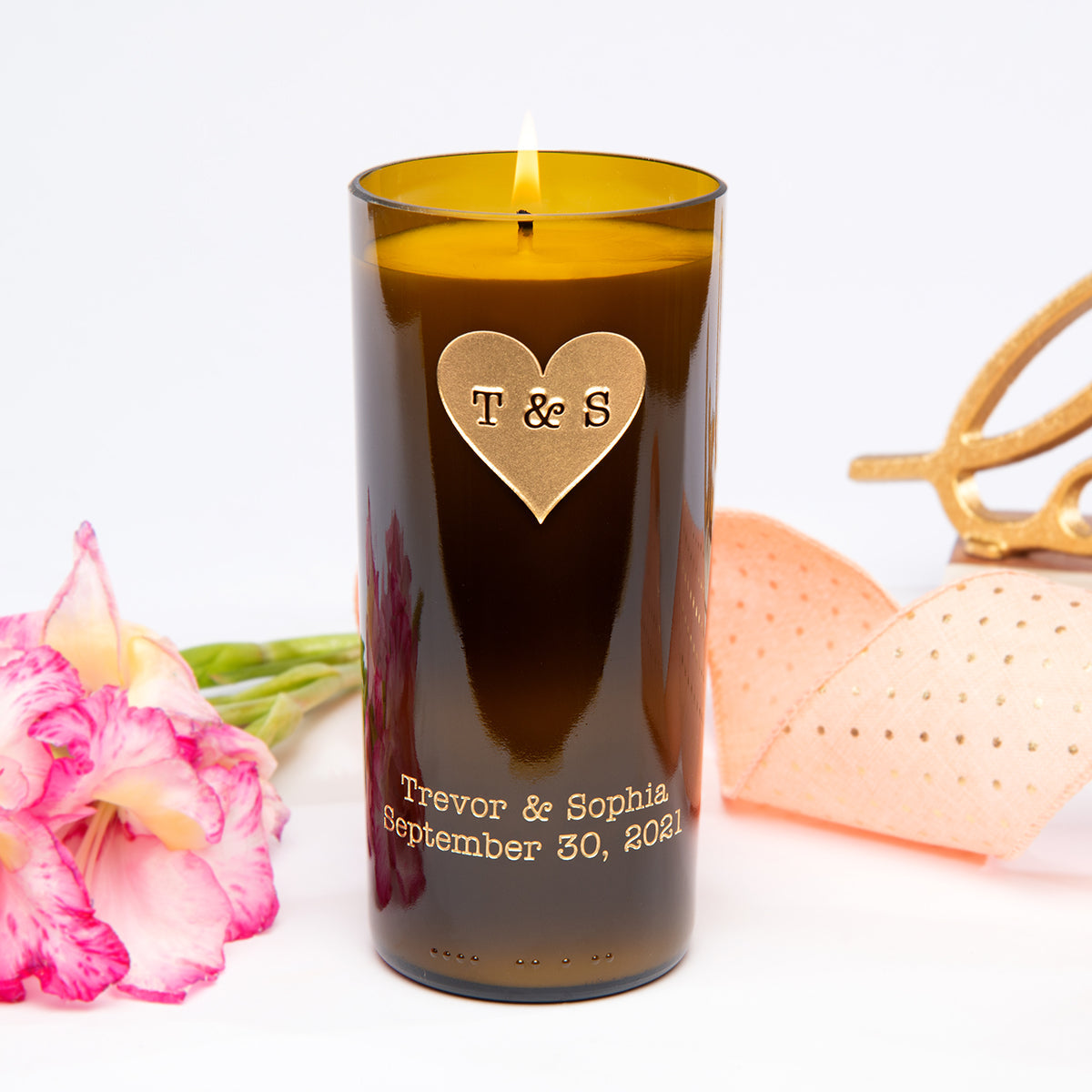Heart Monogram Personalized Candle — engraved personalized design