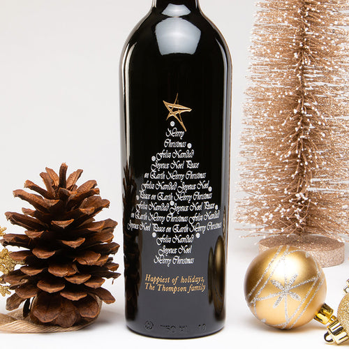 Warm Wishes Christmas Tree — Engraved Wine Bottle