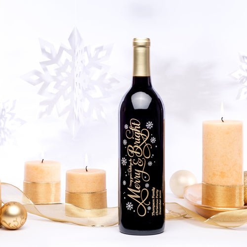 Joyful Merry & Bright — Engraved Wine Bottle