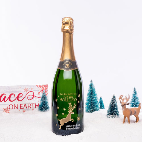 Reindeer & Snowflakes — Engraved Wine Bottle