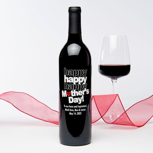 Triple Happy Mother's Day — Engraved Wine Bottle