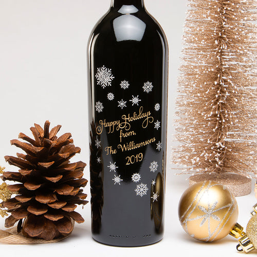 Holiday in Snowflakes — Engraved Wine Bottle