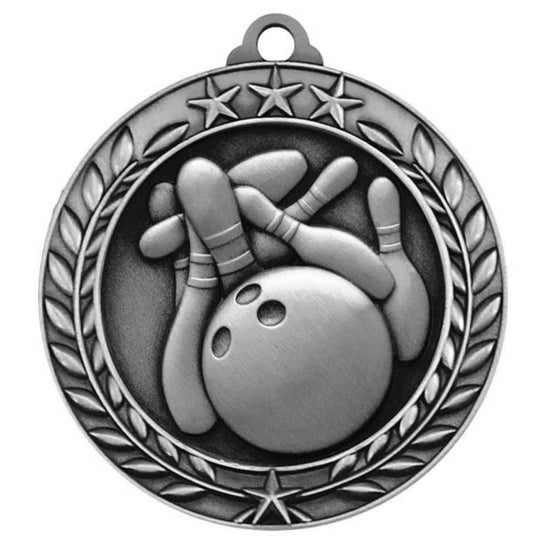 1 3/4'' Antique Silver Bowling Wreath Medallion