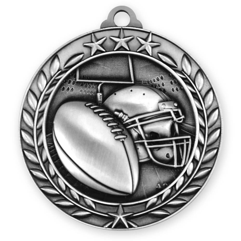 1 3/4'' Antique Silver Football Wreath Medallion