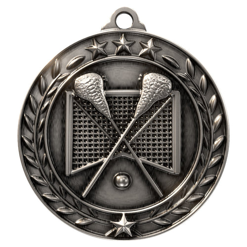 1 3/4'' Antique Silver Lacrosse Wreath Medallion